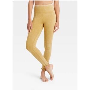 JoyLab by Target Yellow Velvet Leggings Ruffle Hem High Rise Size Small